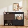 Modern Extendable & Rotating Cabinet With Drawer And Flip Doors For Versatile Storage - Black / Dark Walnut - Image 8