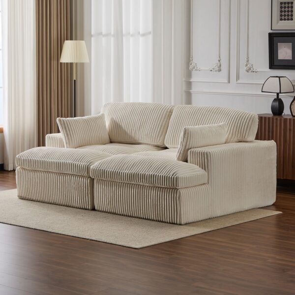 Double Chaise Lounge Chair Indoor, Oversized Upholstered Sleeper Cloud Couch, Deep Seat Sofa Bed - White