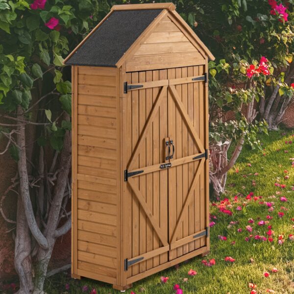 Outdoor Storage Cabinet, Garden Wood Tool Shed, Outside Wooden Shed Closet With Shelves And Latch For Yard - Light Brown