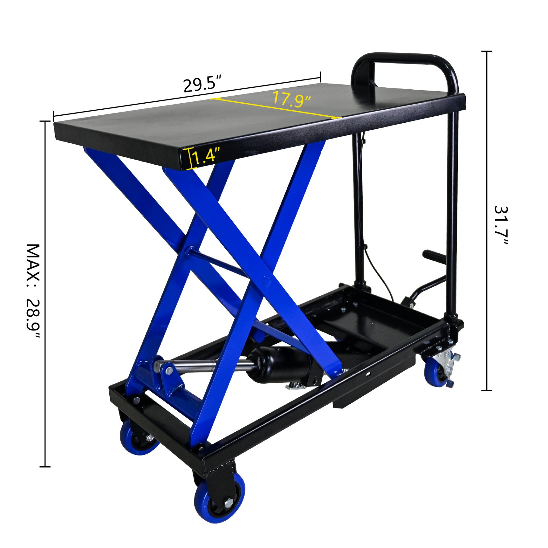 Hydraulic Lift Trolley, 500 Lbs Capacity, With 4 Wheels, For Material Handling And Transportation - Black / Blue - Image 7