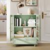 Buffet Cabinet With Double Glass Doors And Drawer, Storage Sideboard Cupboard - Green - Image 6