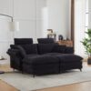 Modern Corduroy, Deep Seat Sectional Sofa With Ottomans, Comfortable Cloud Sofa - Black - Image 4