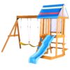 Outdoor Swing Set 3 In 1 Children's Playset With Slide, Swings, And Climber For Garden, Backyard, Playground - Blue - Image 11