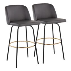Toriano - Contemporary Fixed Height Barstool With Round Footrest (Set of 2) - Gray / Black