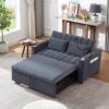 Convertible Sofa Bed Loveseat Sofa With Three USB Ports, Two Side Pockets, Two Cup Holders And 360° swivel Phone Holder For Living Room - Blue Gray - Image 4