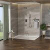 12" Ceiling Mount Square Shower System With Waterfall Tub Spout And Rough In Valve - Matte Black - Image 4