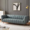 Lamattina - Genuine Italian Leather Channel Tufted Sofa - Dusty Blue / Pewter - Image 8