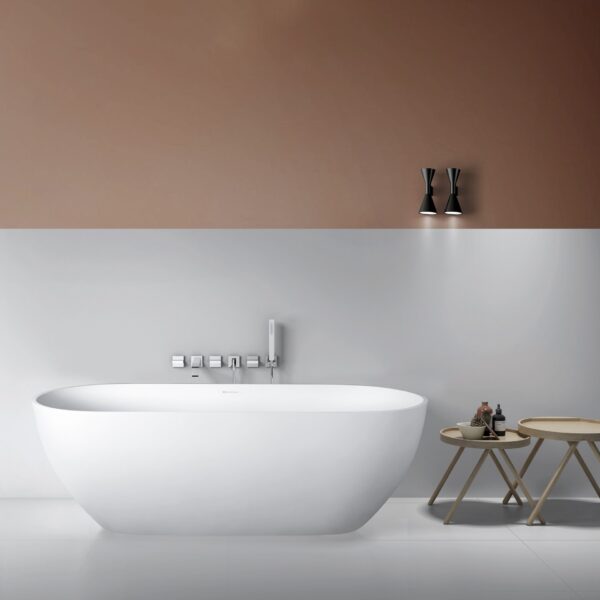 68.9" Freestanding Solid Surface Soaking Bathtub For Bathroom - Matte White