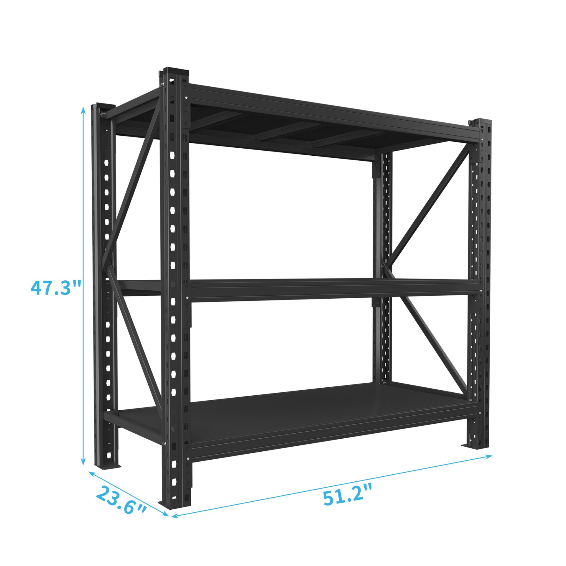 3 Tier Industrial Shelving Rack, Heavy Duty Steel Shelving Unit Adjustable - Black - Image 3