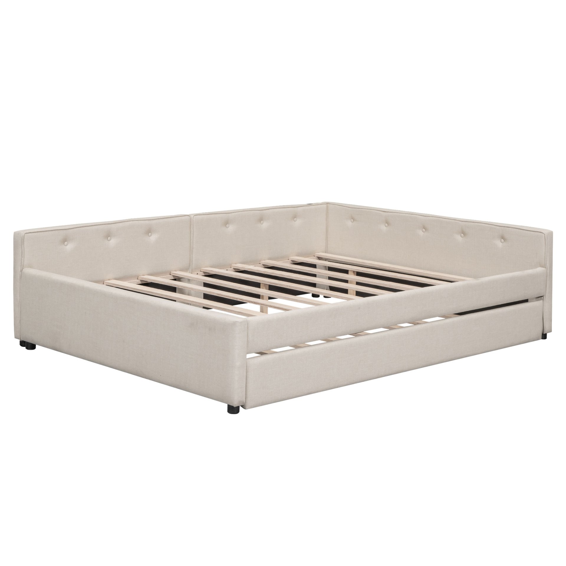 Queen Platform Bed With USB And Twin Trundle - Beige - Image 8