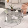 Contemporary Acrylic, Coffee Table, Round Tempered Glass Coffee Table - Chrome / Silver - Image 4