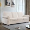 Soft Sofa, Upholstered 3 Seater Couch, Loose Back Cushions And Turned Legs - Ivory - Image 7