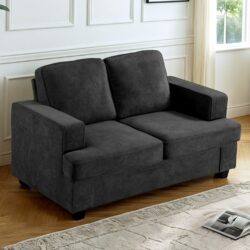 Modern Loveseat, Comfortable 2 Seater Couch With Deep Seating And High Density Foam, Loose Back Cushions, Wide Arms - Black