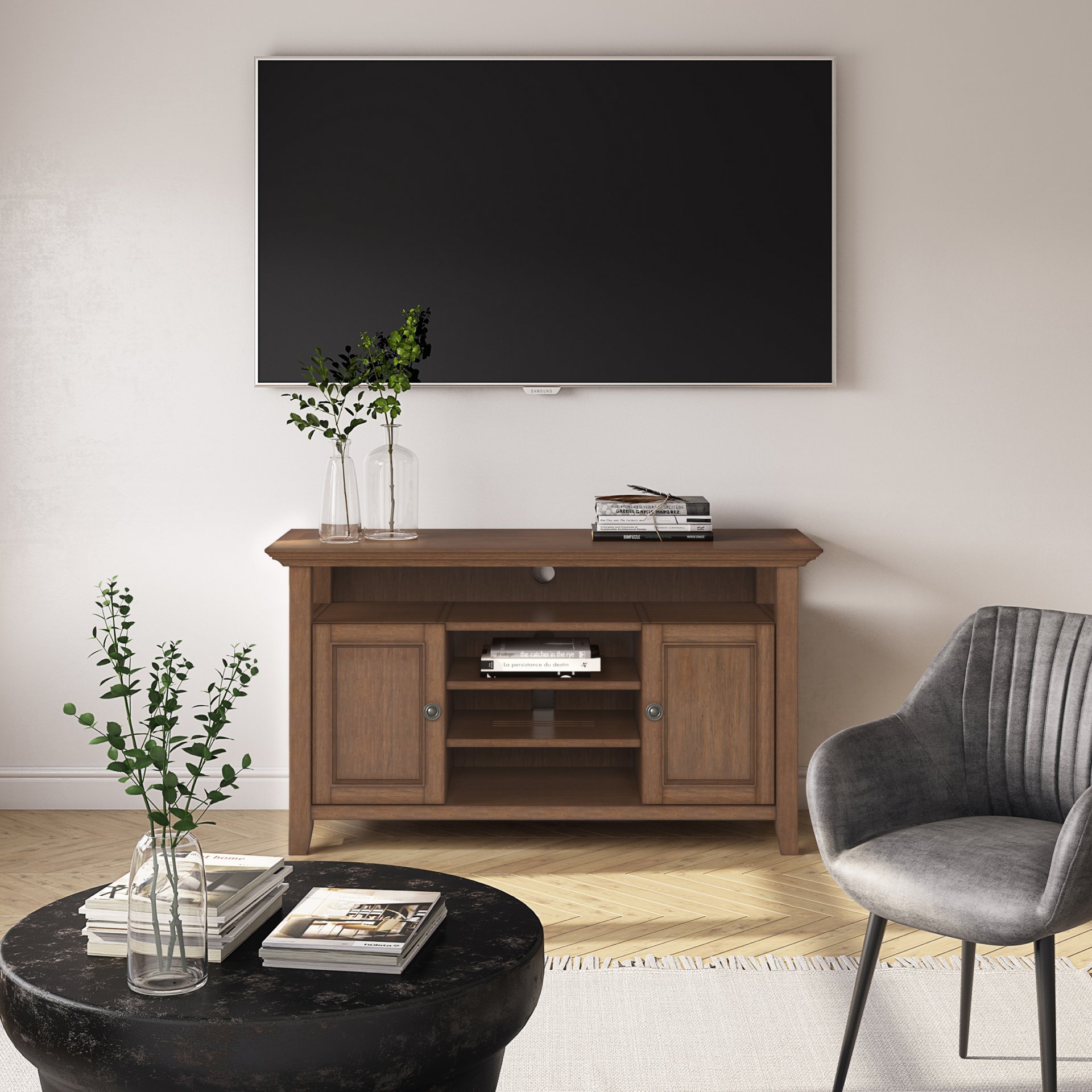 Amherst - TV Media Stand - Rustic Natural Aged Brown - Image 8