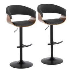Vintage Mod - Mid-Century Modern Adjustable Height Barstool With Swivel With Rounded T Footrest (Set of 2) - Black / Walnut / Charcoal