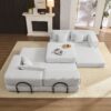 Oversized Upholstered Sectional Sofa Couch Set, Modular L Shaped Floor Sofa Set With 6 Pillows For Living Rooms - White - Image 5