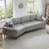 Upholstered 3 Seater Sofa With Curved Design And 2 Printed Pillows Chenille - Gray - Image 9