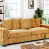 Luxe Corduroy Sofa With 5 Matching Toss Pillows, Sleek Design, Spacious And Comfortable 3 Seater Couch - Ginger - Image 10