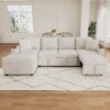 Chenille Sectional Sofa Convertible Pull Out Bed With Storage Ottoman & USB Ports - Beige - Image 5