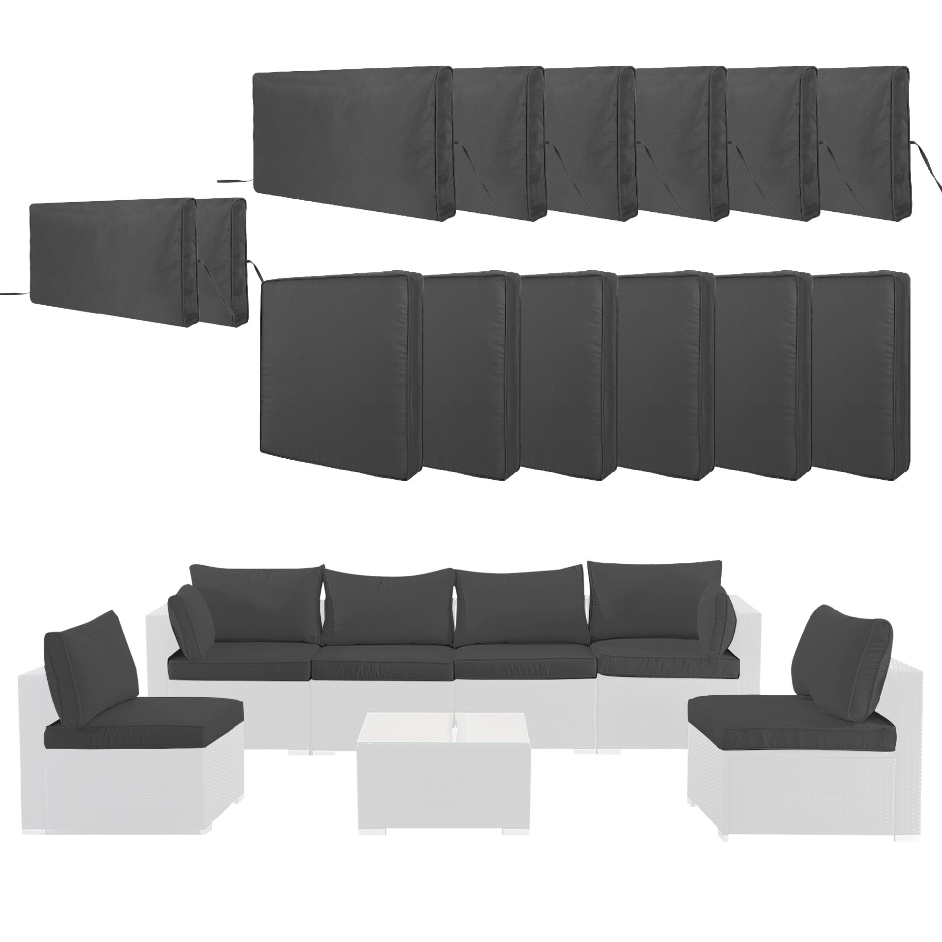 Cushion Covers For 7 Piece Wicker Sectional Sofa, 14 Pack Seat And Back Slipcovers With Zipper - Gray - Image 13