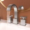 2 Handle Widespread Bathroom Faucet With Pop Up Drain And 2 Water Supply Lines - Brushed Nickel - Image 2