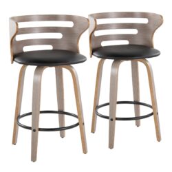 Cosini - Mid-Century Modern Fixed Height Barstool With Swivel And Round Footrest (Set of 2) - Light Gray / Black
