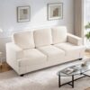 Modern Sofa, Comfortable 3 Seater Couch With Deep Seating, Loose Back Cushions, Wide Arms - Ivory - Image 5