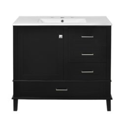36" Bathroom Vanity With Solid Pine Frame, Soft Close Door And Drawers, Storage Cabinet - Black