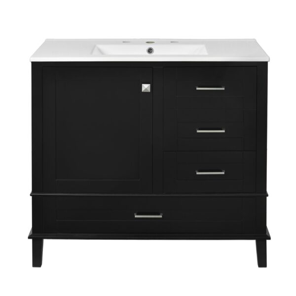 36" Bathroom Vanity With Solid Pine Frame, Soft Close Door And Drawers, Storage Cabinet - Black
