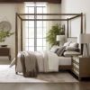 Queen Canopy Bed Frame With Upholstered Headboard - Brown - Image 6