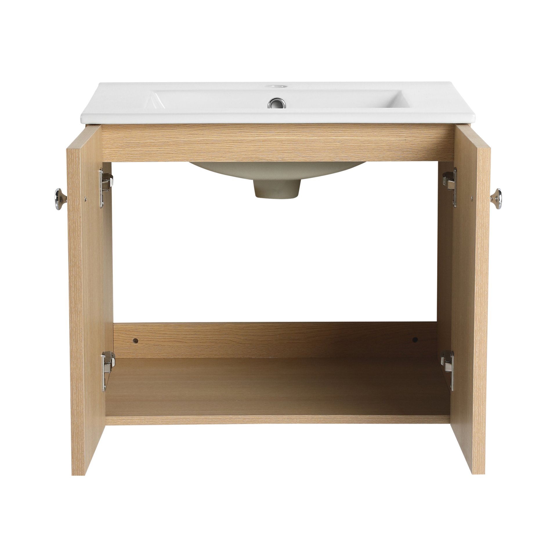 24" Wall Mounted Bathroom Vanity With Ceramic Sink And 2 Soft Closing Doors - Oak - Image 14