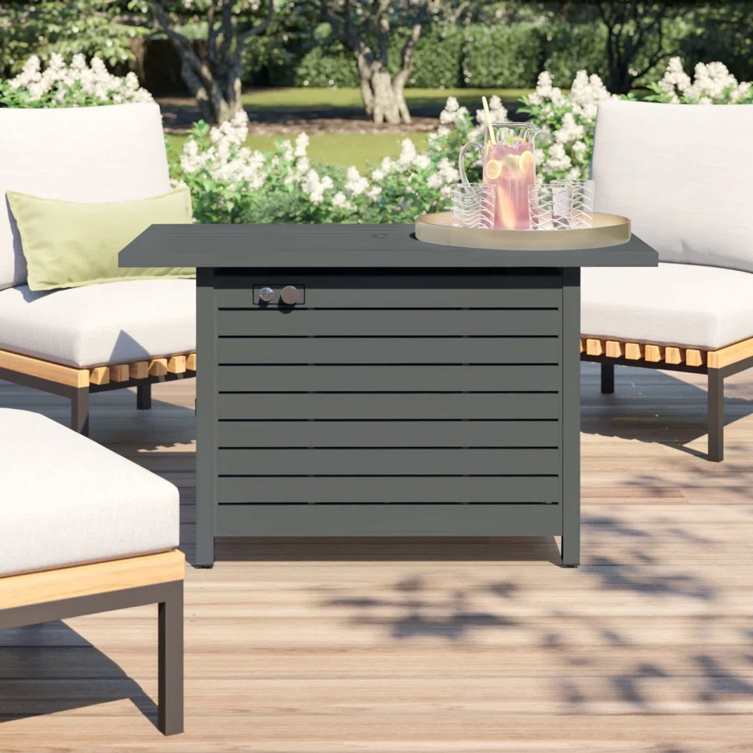 Outdoor Fire Pit Table With Lid Durable Construction - Gray - Image 2