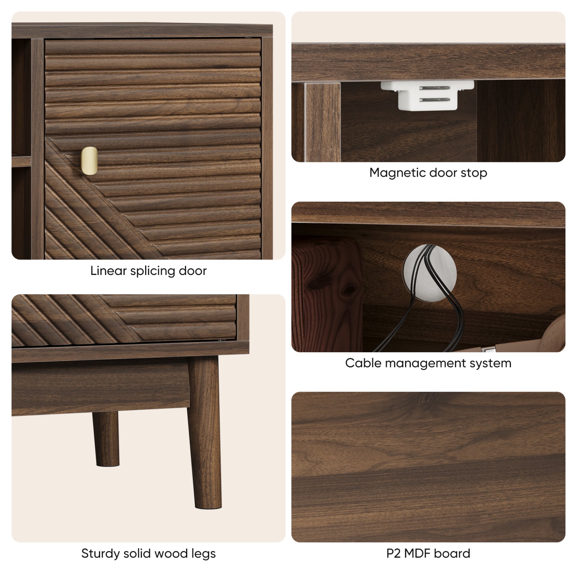 Mid Century Modern TV Stand Entertainment Center With Storage - Walnut - Image 6