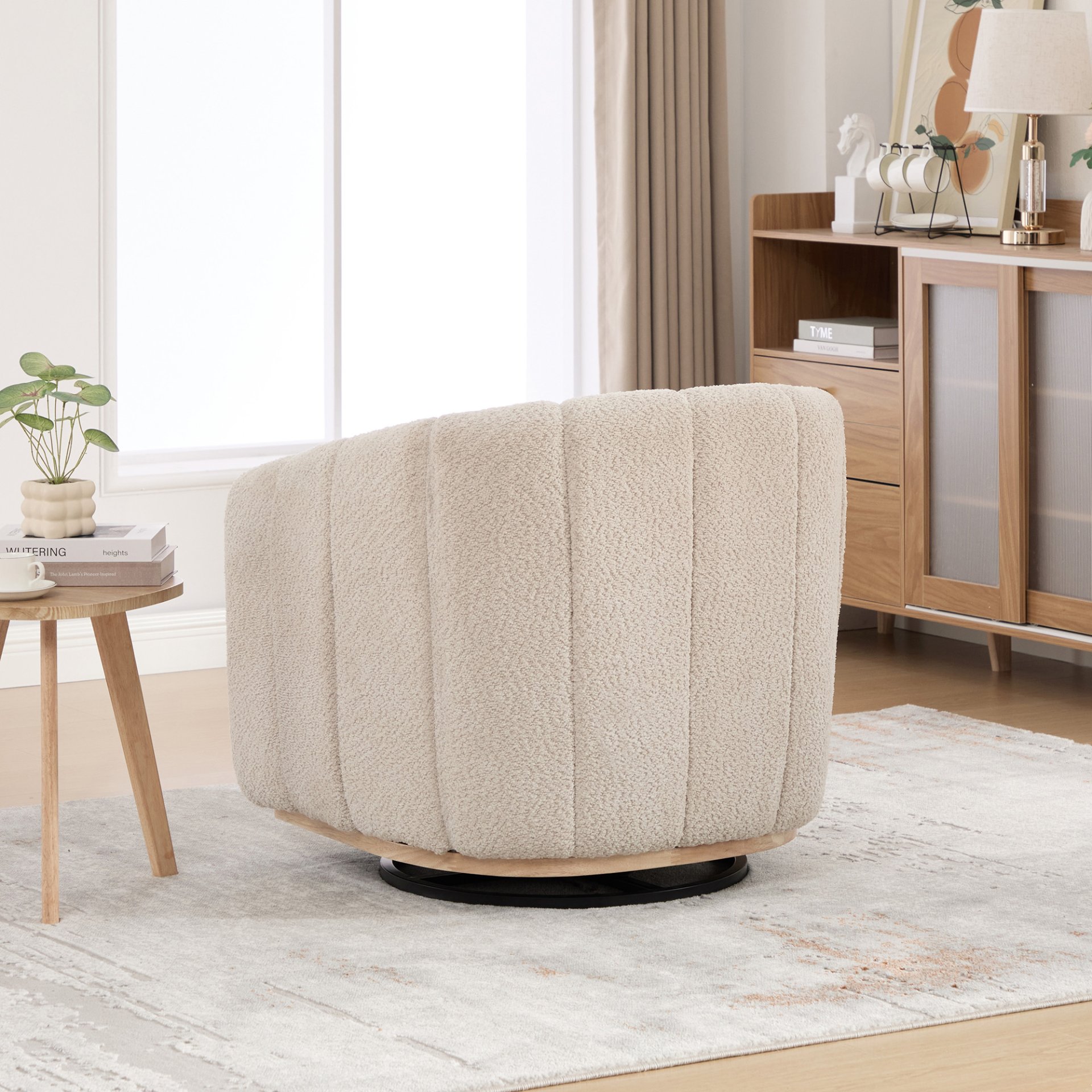 360° Swivel Pumpkin Shape Club Armchair - Wheat - Image 8