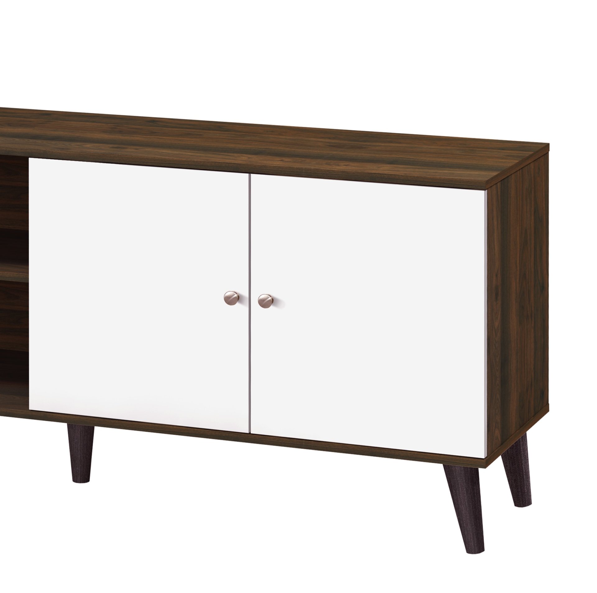 Amidon - TV Stand For TV's Up To 63", With 2 Storage Shelves & 1 Cabinet, Modern Entertainment Centre For TV In Living Room - White / Walnut - Image 3