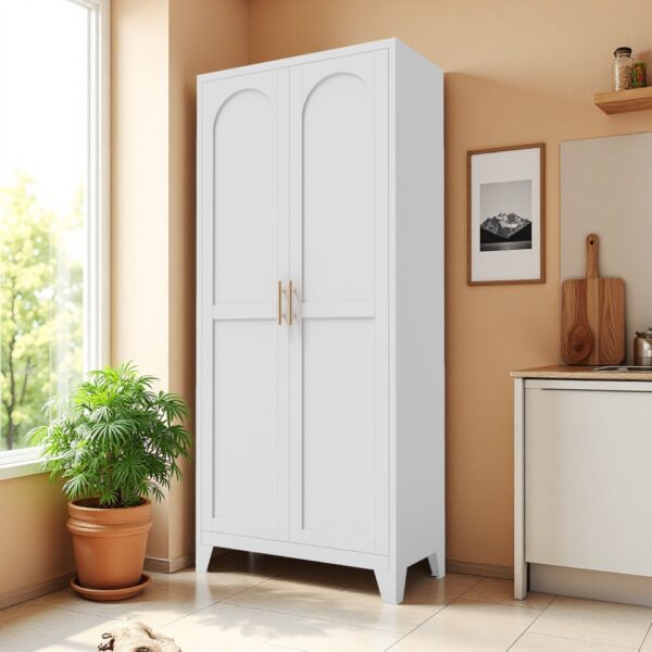 2 Shapely Doors Cabinet, Metal Storage Cabinet With Doors And Adjustable Shelves, For Bedroom, Living Room, Kitchen - White