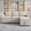 Convertible L Shaped Sofa Couch With Storage, Cup Holders, USB Ports - Beige - Image 10
