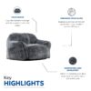 Living Room Bean Bag Sofa Chair With Memory Foam Fillings, Soft Upholstered Bean Bag Armchair - Black / Gray - Image 9