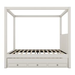 Full Size Upholstery Canopy Platform Bed With Trundle And Three Storage Drawers - Beige
