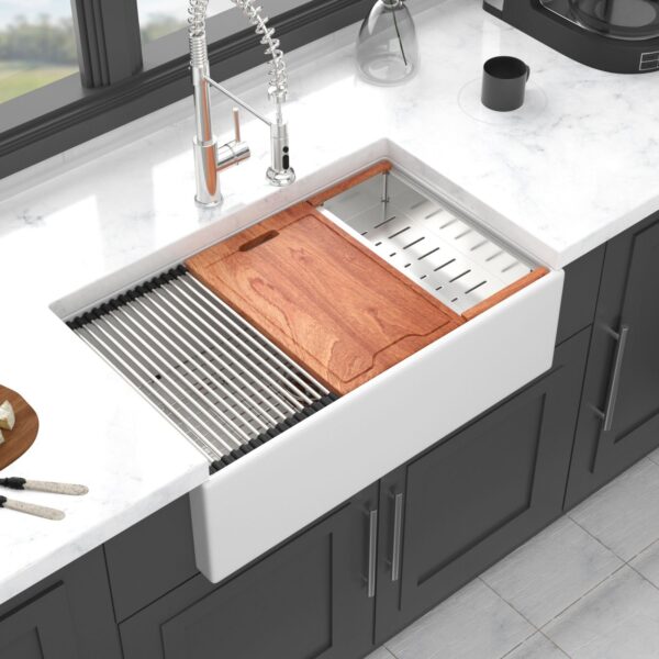 Farmhouse Sink Workstation 30 X 20" Ceramic Single Bowl Kitchen Sink With Accessories - White