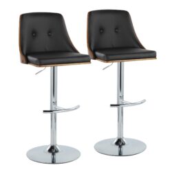 Gianna - Mid-Century Modern Adjustable Barstool With Swivel With Rounded Footrest (Set of 2) - Walnut / Black