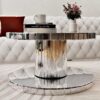 Luxury Double Tier Round Mirror Coffee & End Table With Fluted Glass Modern Sofa Side Table - Silver / Glass - Image 6