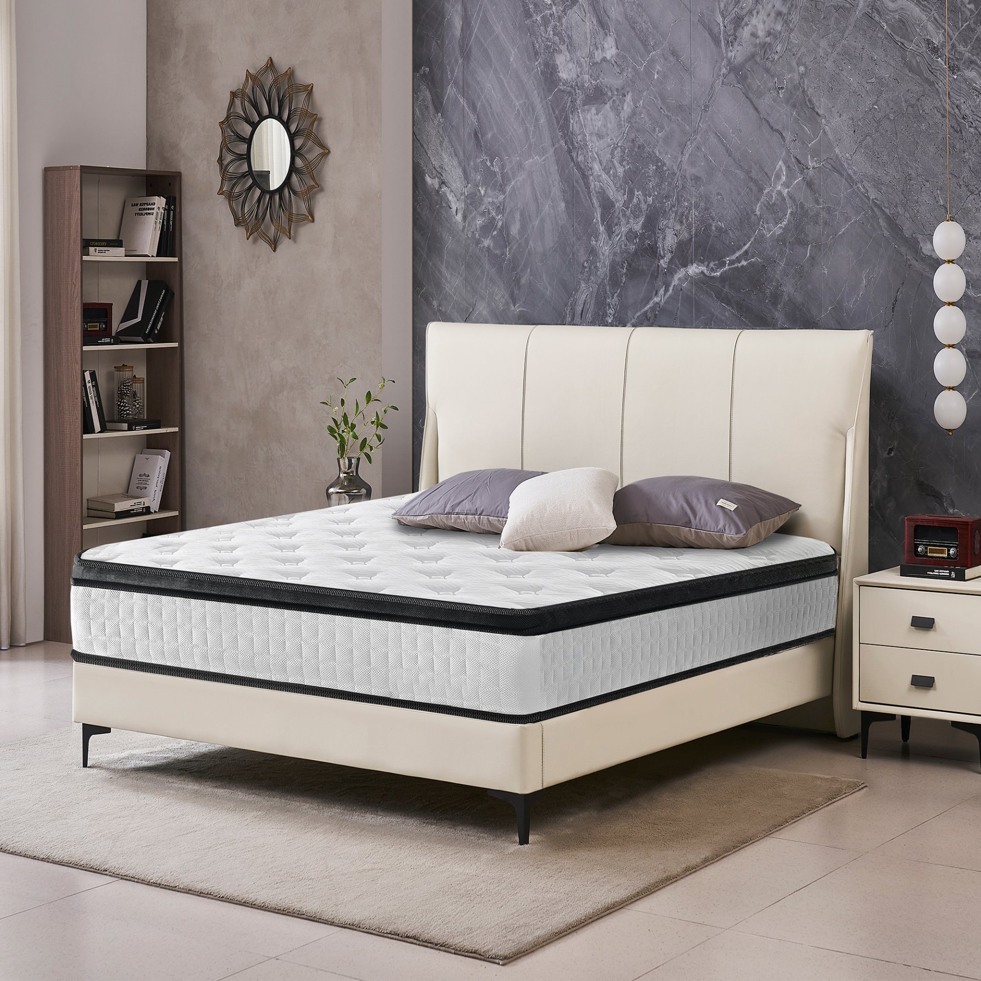 12" Twin Long Hybrid Mattress Individual Pocket Spring Comfortable Memory Foam Breathable Cool Knitted Cover - White / Black - Image 11