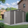 Large Metal Outdoor Storage Shed With Lockable Door, Air Vent, And Clear Window For Garden Tools And Bicycles - Gray - Image 4