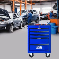 Rolling Metal Tool Chest With 5 Drawers, 20" Steel Storage Cabinet With Ball Bearing Slides - Black / Blue
