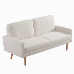 Loveseat Sofa, European Style With Sleek Design, Modern & Vintage Flair, Upholstered 2 Seater Couch - Ivory
