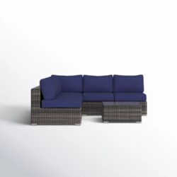 Outdoor Sectional Sofa Set With 11 Cushions, Glass Coffee Table, 4 Person - Brown
