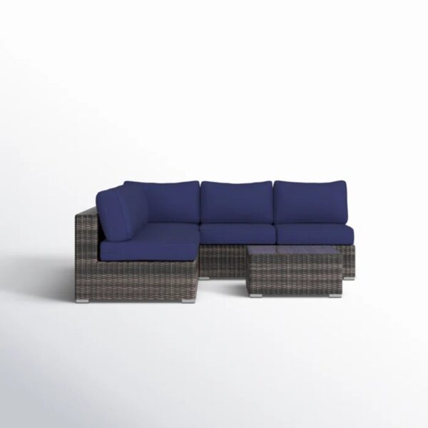 Outdoor Sectional Sofa Set With 11 Cushions, Glass Coffee Table, 4 Person - Brown