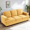 Modern Sofa, Comfortable 3 Seater Couch With Deep Seating, Loose Back Cushions, Wide Arms - Mustard Yellow - Image 5