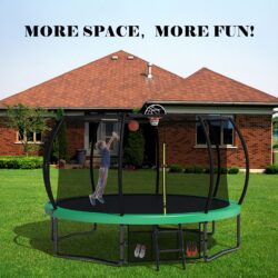 12Ft Recreational Kids Trampoline With Safety Enclosure Net & Ladder, Outdoor Recreational Trampolines - Green